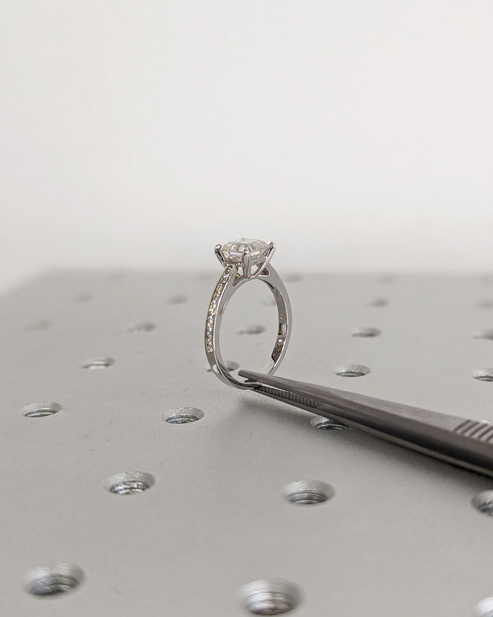 1.50CT Asscher Cut Channel Lab Grown Diamond Engagement Ring For Women