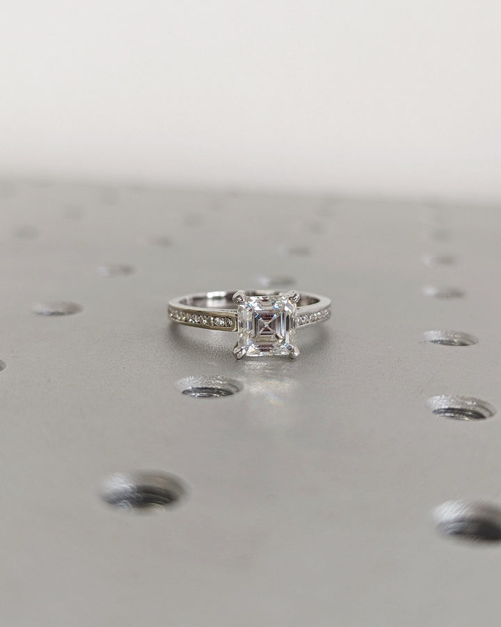 1.50CT Asscher Cut Channel Lab Grown Diamond Engagement Ring Simple Promise Ring