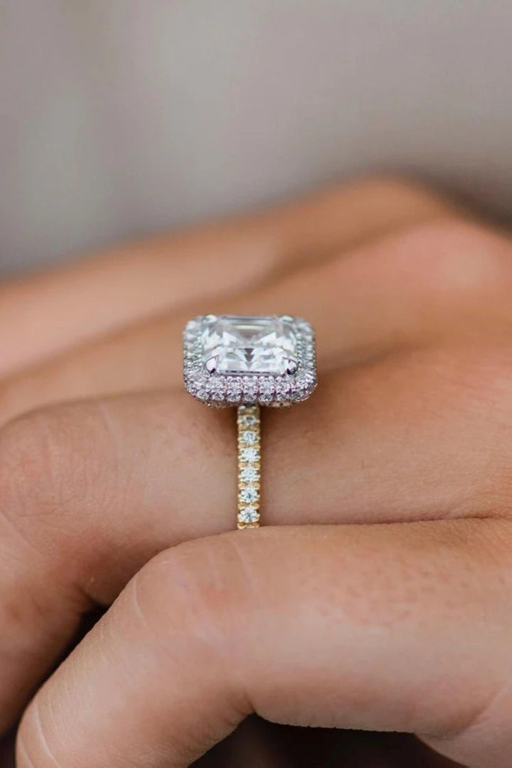 2.0CT Asscher Cut Pave Lab Grown Diamond Halo Engagement Ring For Women