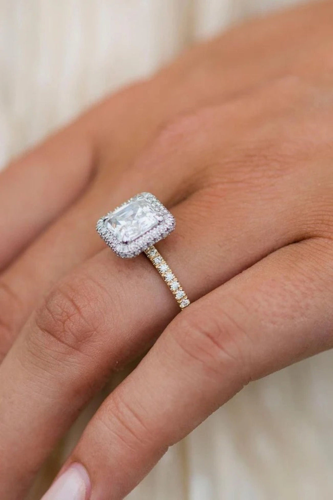 2.0CT Asscher Cut Pave Lab Grown Diamond Halo Engagement Ring For Women