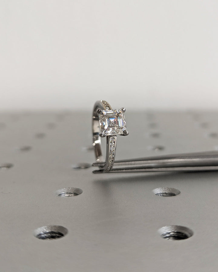 1.50CT Asscher Cut Channel Lab Grown Diamond Engagement Ring Simple Promise Ring