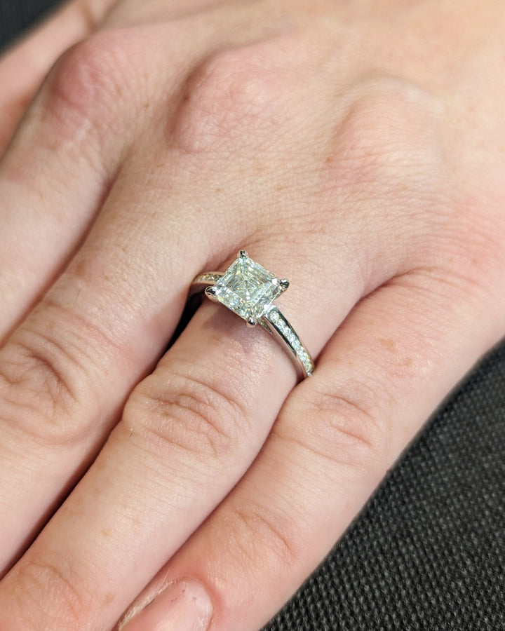 1.50CT Asscher Cut Channel Lab Grown Diamond Engagement Ring For Women