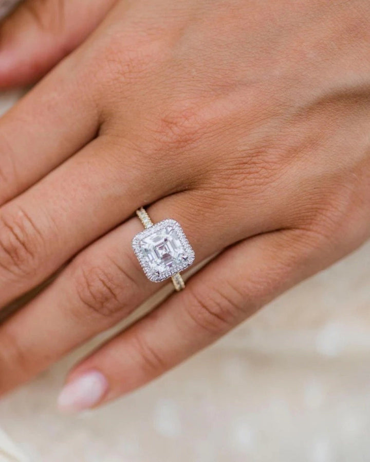 2.0CT Asscher Cut Pave Lab Grown Diamond Halo Engagement Ring For Women