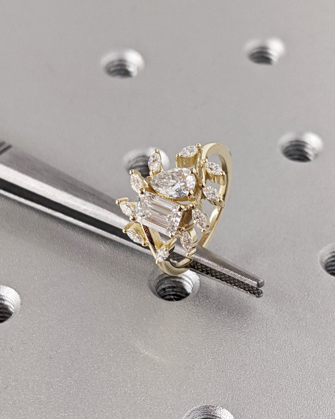 0.50CT Emerald & Pear Cut Toi et Moi Lab Grown Diamond Cluster Engagement Ring For Her