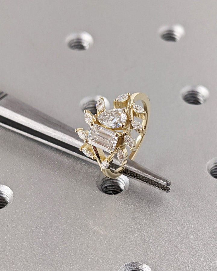 0.50CT Emerald & Pear Cut Toi et Moi Lab Grown Diamond Cluster Engagement Ring For Her