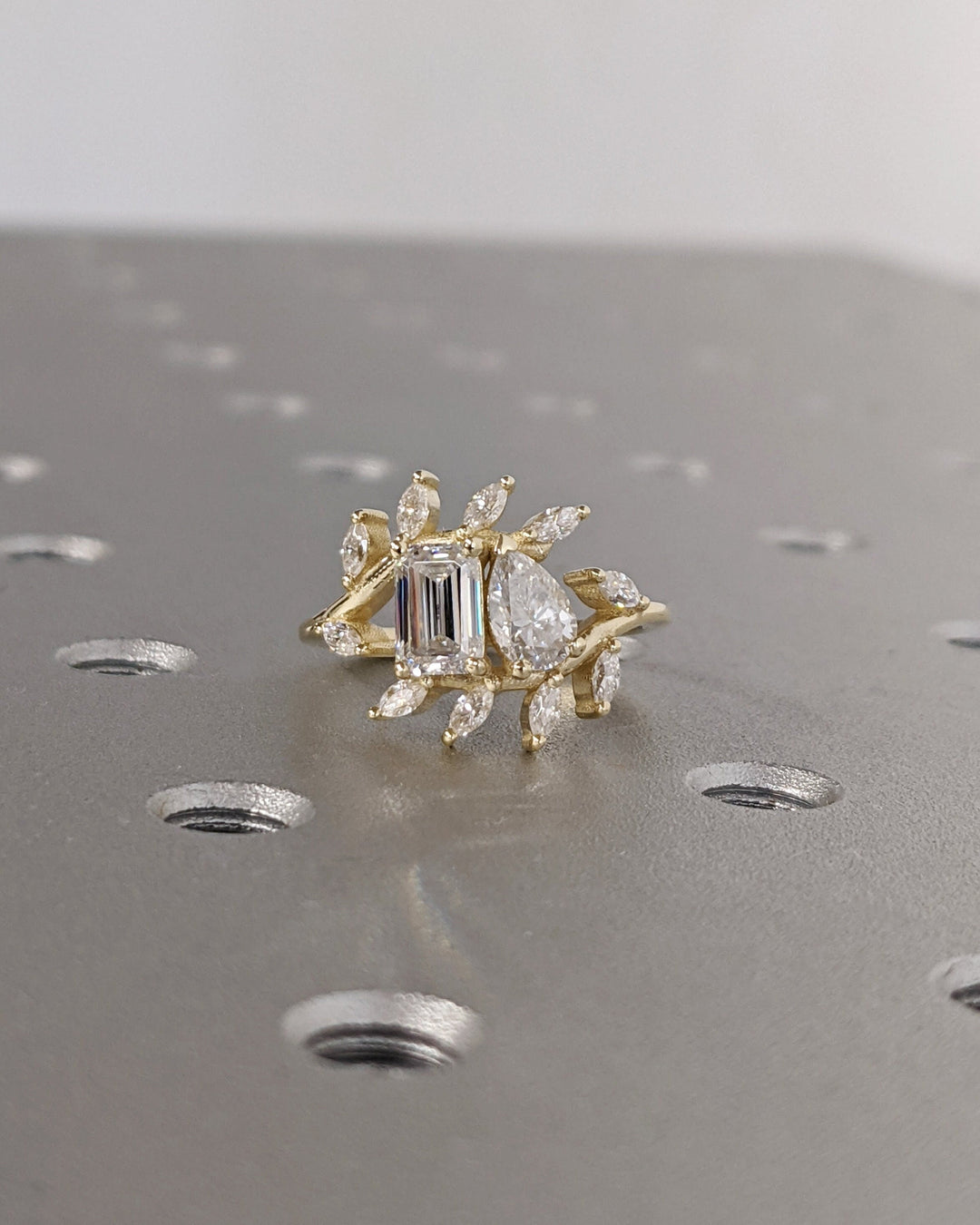 0.50CT Emerald & Pear Cut Toi et Moi Lab Grown Diamond Cluster Engagement Ring For Her