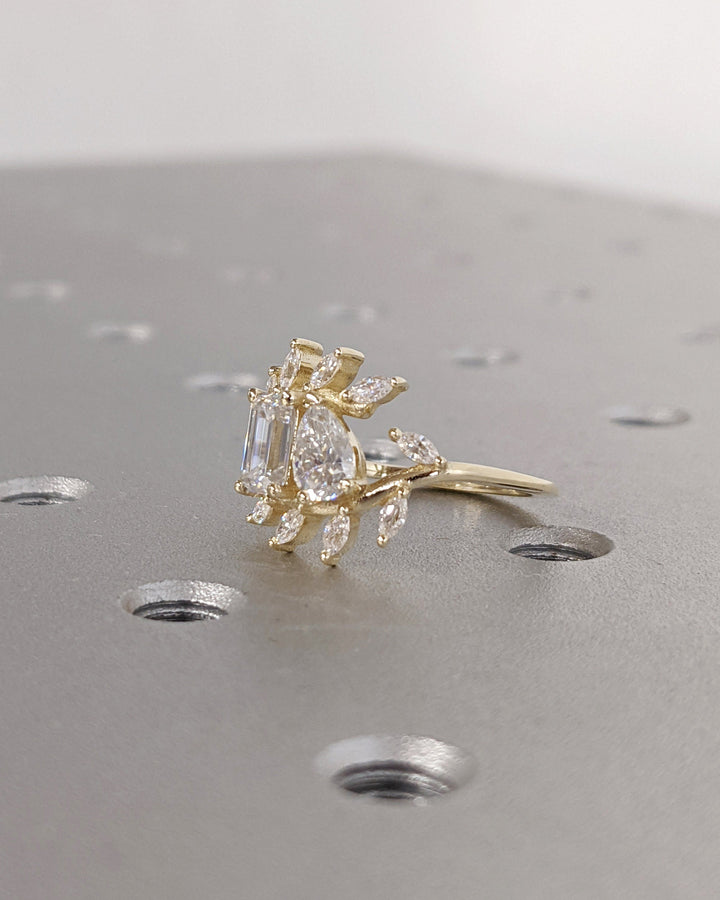 0.50CT Emerald & Pear Cut Toi et Moi Lab Grown Diamond Cluster Engagement Ring For Her