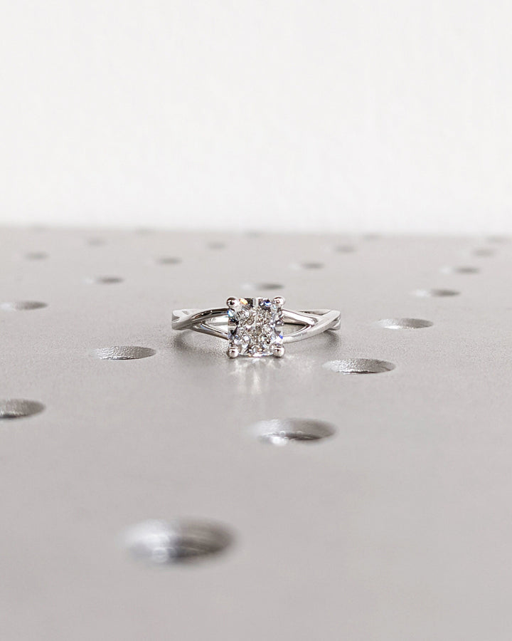 1.0CT Cushion Lab Grown Split Shank Diamond Engagement Ring Unique Twisted Band