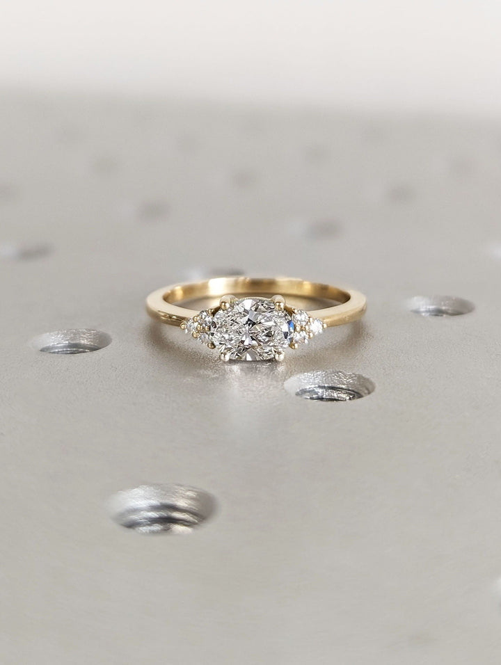 1.0CT East West Oval Cut Cluster Lab Grown Diamond Engagement Ring For Women