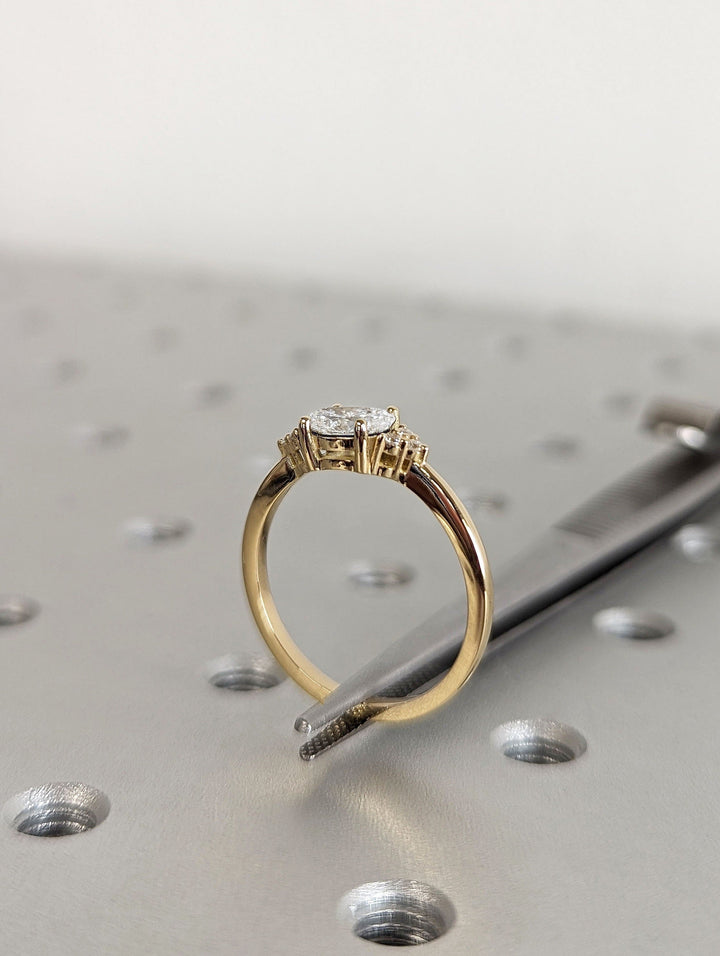 1.0CT East West Oval Cut Cluster Lab Grown Diamond Engagement Ring For Women