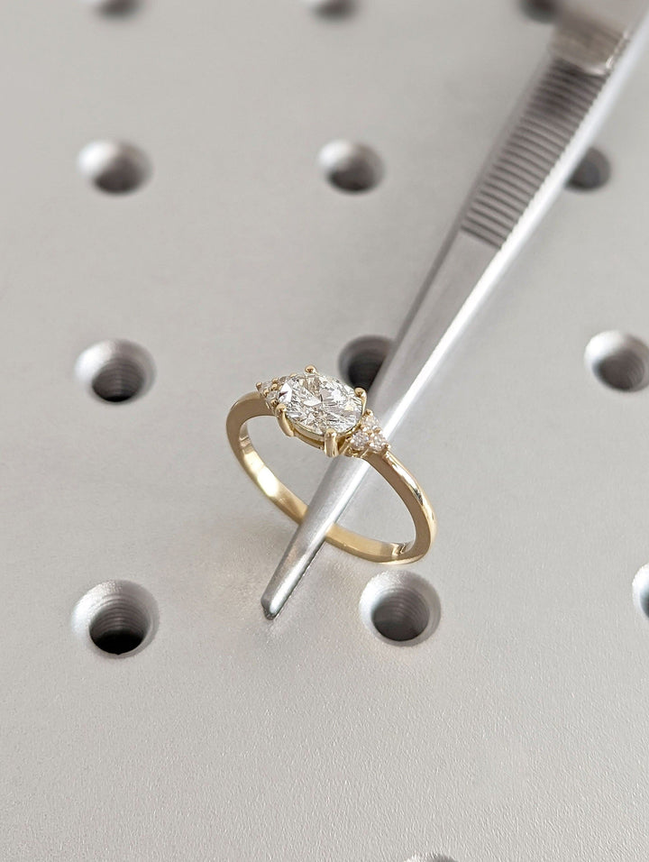 1.0CT East West Oval Cut Cluster Lab Grown Diamond Engagement Ring For Women