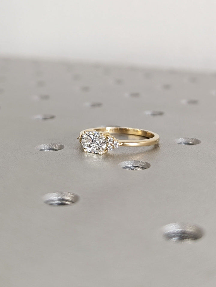 1.0CT East West Oval Cut Cluster Lab Grown Diamond Engagement Ring For Women