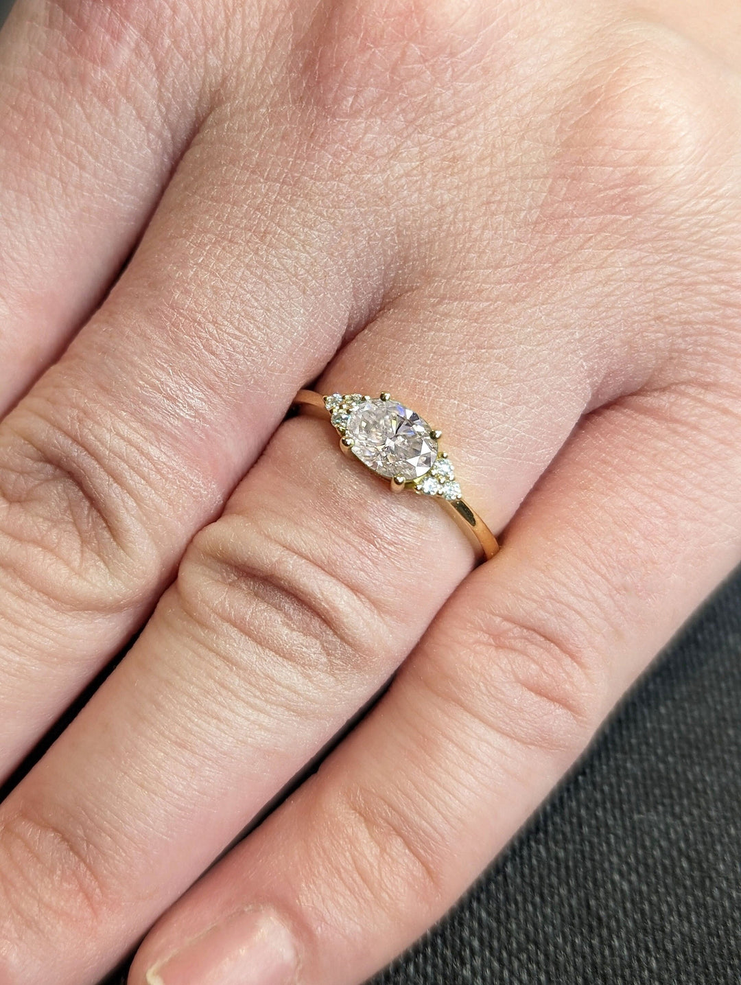 1.0CT East West Oval Cut Cluster Lab Grown Diamond Engagement Ring For Women