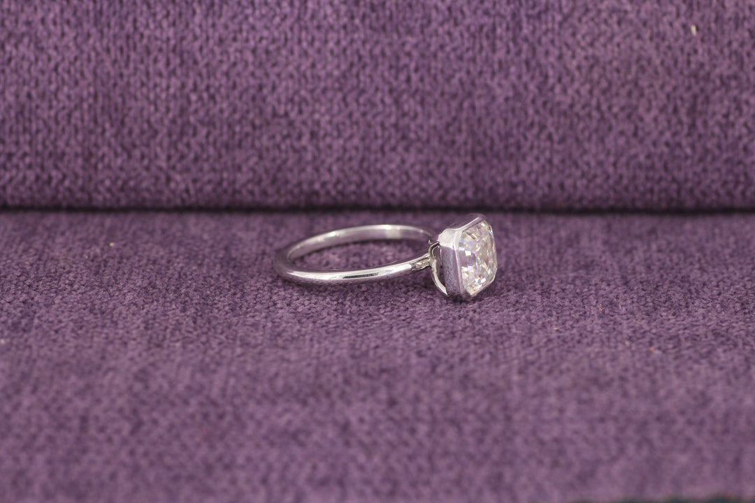 1.50CT Asscher Cut Bezel Set Lab Grown Diamond Engagement Ring