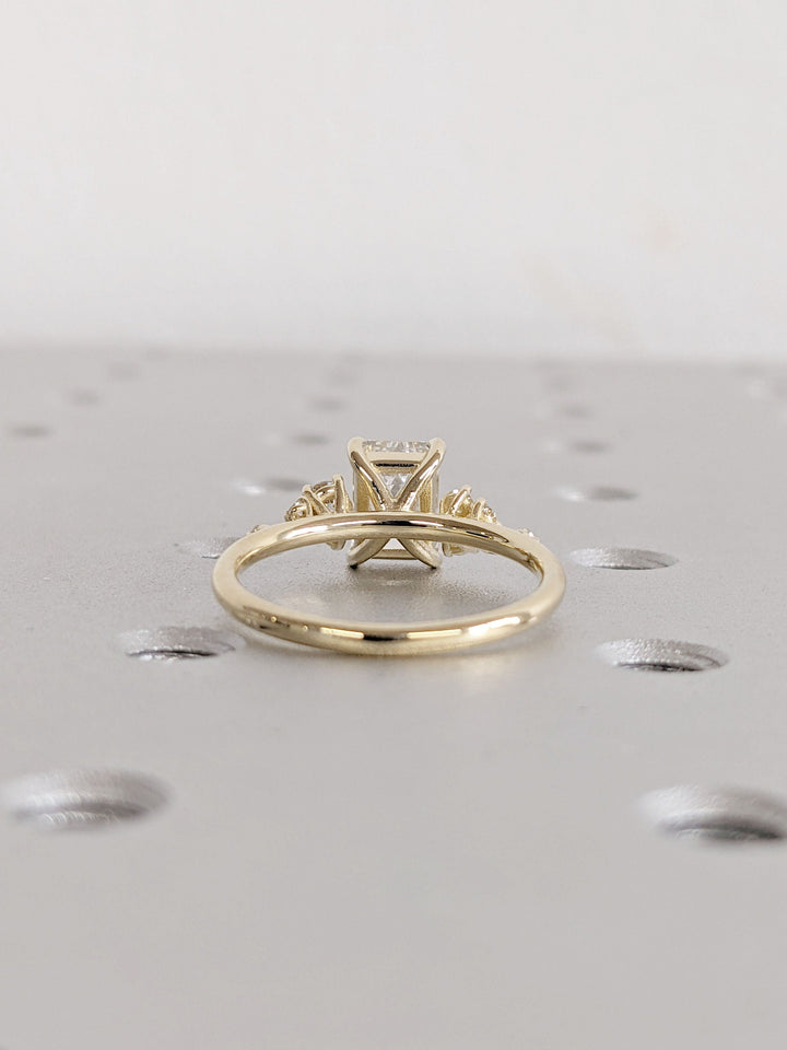 1.50CT Emerald Cut Cluster Lab Grown Diamond Engagement Ring For Women