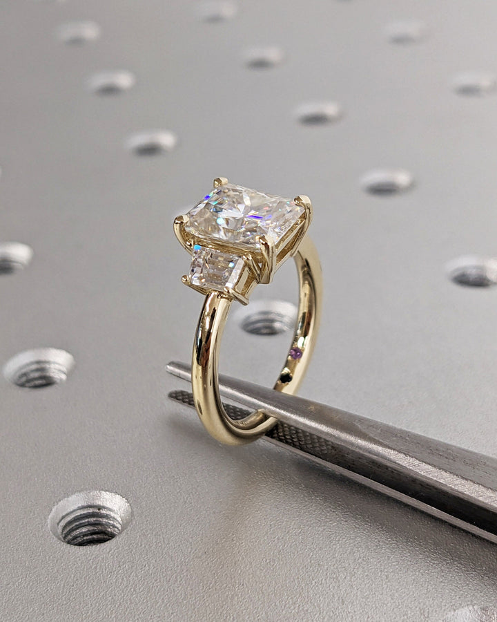 2.50CT Radiant Cut 3 Stone Lab Grown Diamond Engagement Ring For Women
