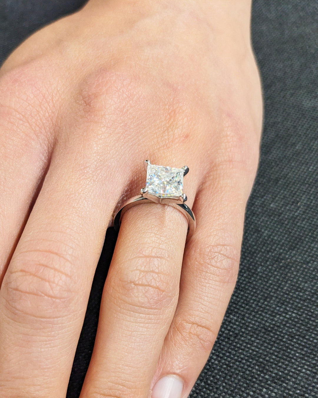 2.0CT Princess Diamond Engagement Ring Simple Lab Made Diamond Solitaire Ring Women