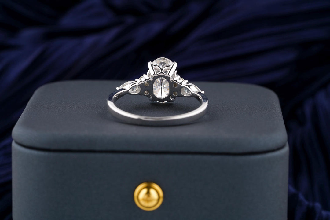 2.50CT Elongated Oval Cut Cluster Lab Grown Diamond Engagement Ring For Women