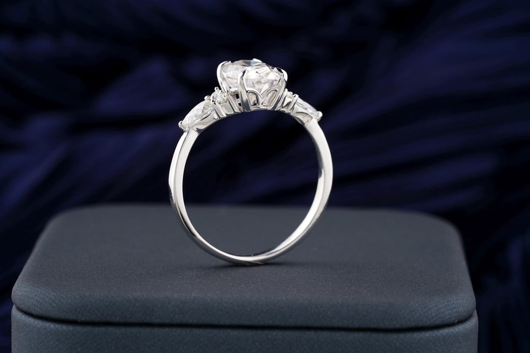 2.50CT Elongated Oval Cut Cluster Lab Grown Diamond Engagement Ring For Women