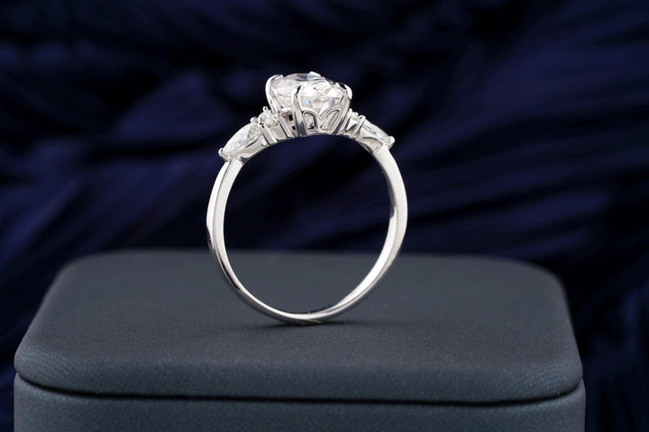 2.50CT Elongated Oval Cut Cluster Lab Grown Diamond Engagement Ring For Women