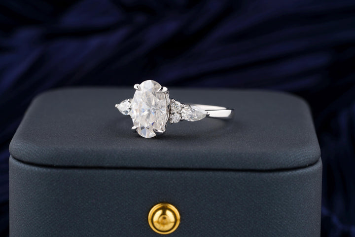 2.50CT Elongated Oval Cut Cluster Lab Grown Diamond Engagement Ring For Women