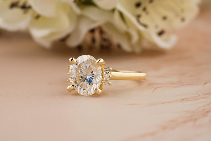 2.0CT Oval Cut Cluster Lab Grown Diamond Engagement Ring For Women