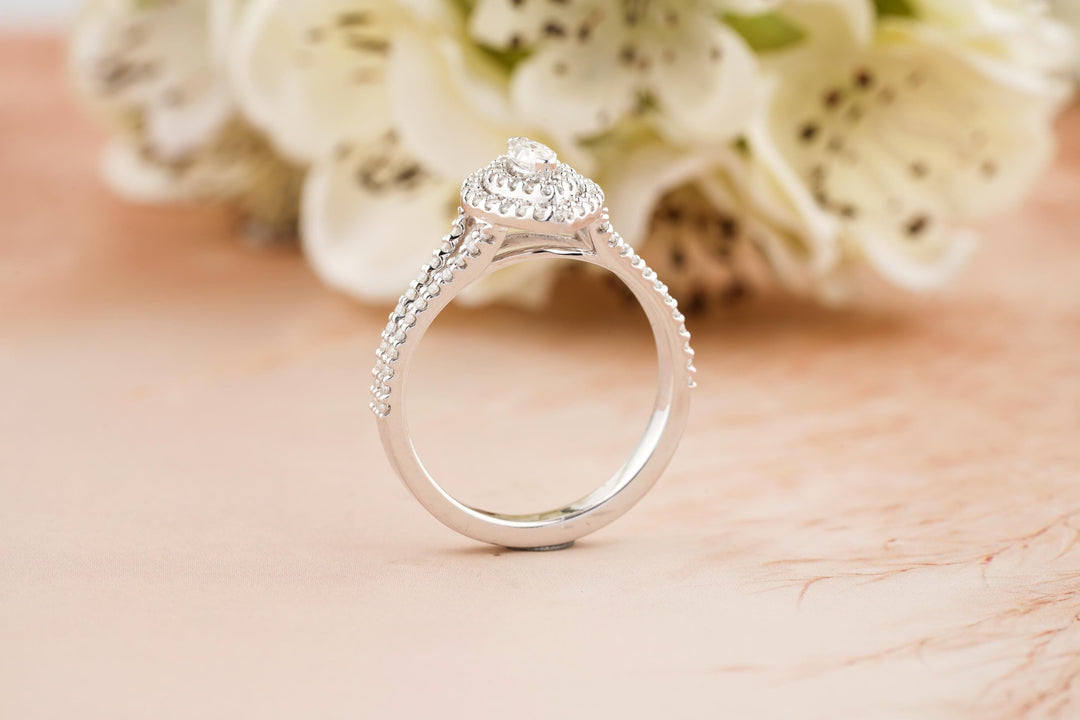 0.50CT Marquise Cut Double Halo Lab Grown Diamond Split Shank Engagement Ring For Women