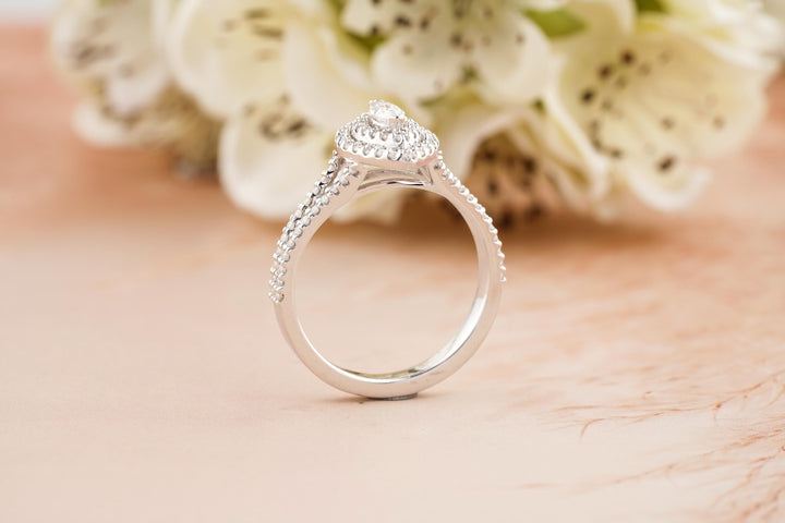 0.50CT Marquise Cut Double Halo Lab Grown Diamond Split Shank Engagement Ring For Women