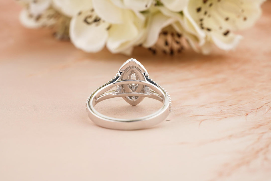 0.50CT Marquise Cut Double Halo Lab Grown Diamond Split Shank Engagement Ring For Women