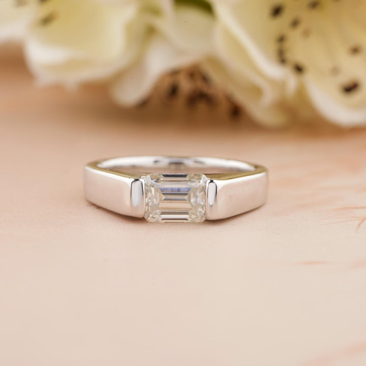 0.50CT East West Emerald Cut Solitaire Lab Grown Diamond Engagement Ring For Women