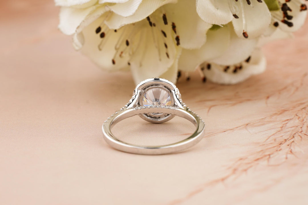 1.50CT Round Cut Halo Marquise Cut Split Shank Lab Grown Diamond Engagement Ring