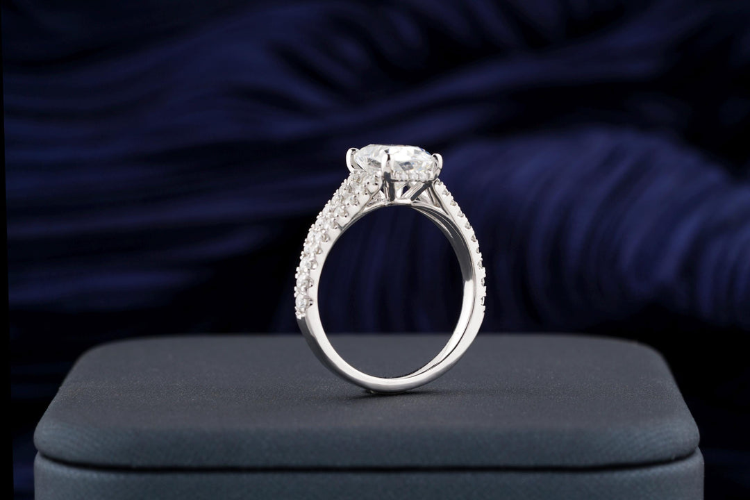 2.0CT Elongated Cushion Cut Split Shank Lab Grown Diamond Pave Engagement Ring