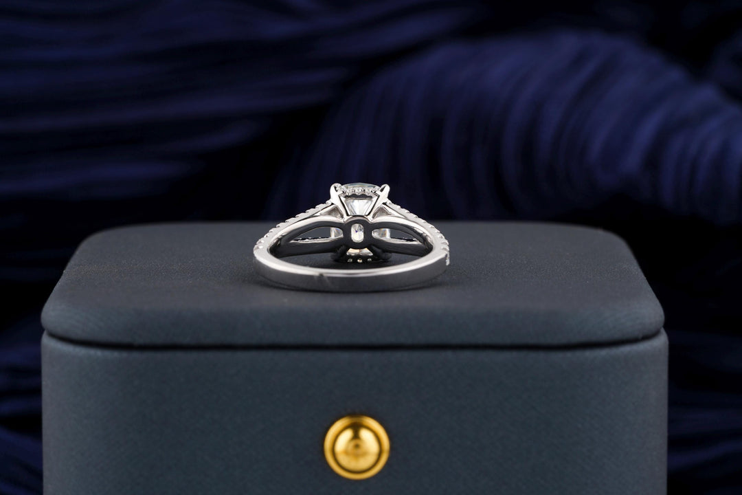 2.0CT Elongated Cushion Cut Split Shank Lab Grown Diamond Pave Engagement Ring