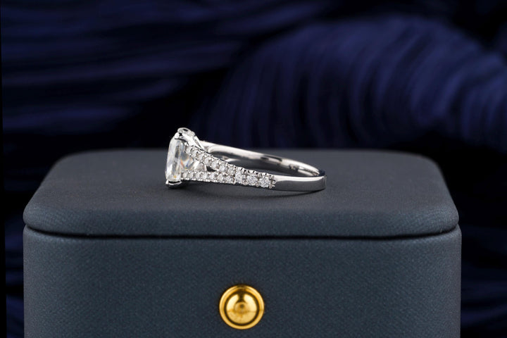 2.0CT Elongated Cushion Cut Split Shank Lab Grown Diamond Pave Engagement Ring