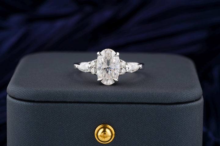 2.50CT Elongated Oval Cut Cluster Lab Grown Diamond Engagement Ring For Women