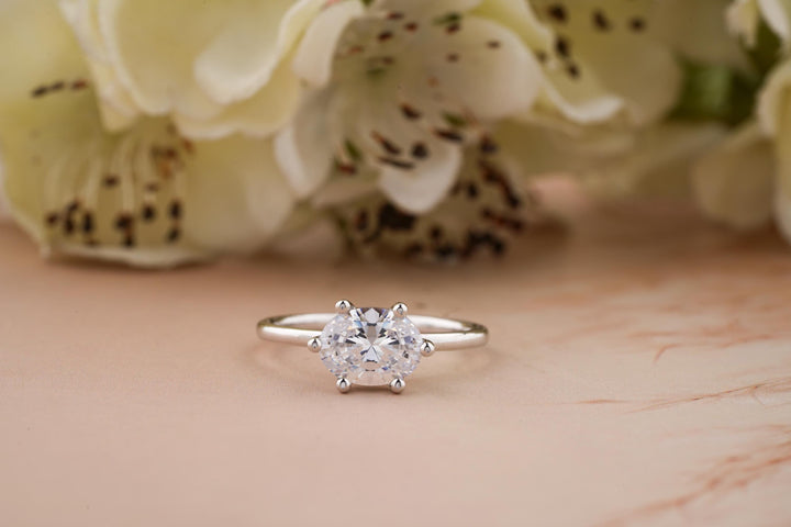 1.50CT East West Oval Lab Grown Solitaire Diamond Engagement Ring For Women