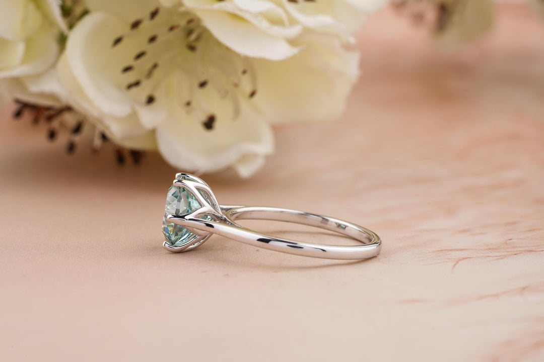 2.0CT Cyan Blue Portuguese Cut Solitaire Lab Grown Diamond Engagement Ring For Women