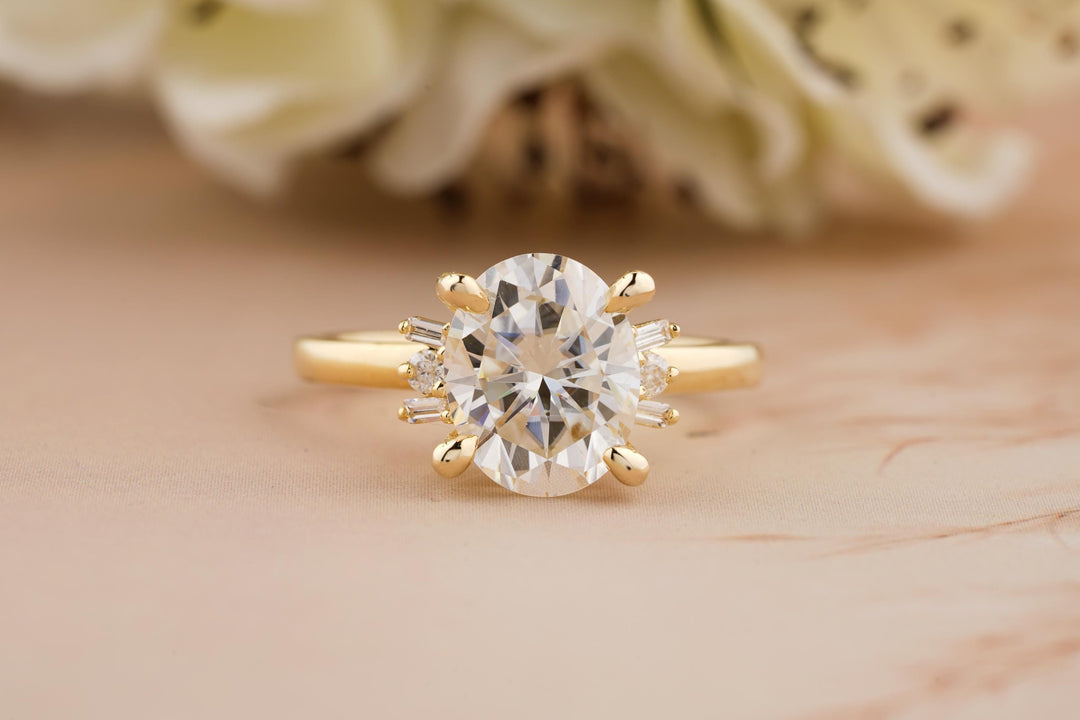 2.0CT Oval Cut Cluster Lab Grown Diamond Engagement Ring For Women