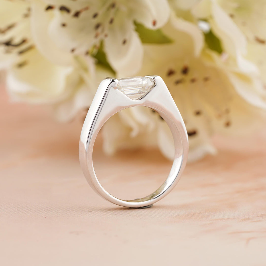 0.50CT East West Emerald Cut Solitaire Lab Grown Diamond Engagement Ring For Women