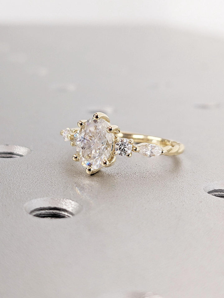 1.0CT Oval Cut Cluster Lab Grown Diamond Engagement Ring For Women