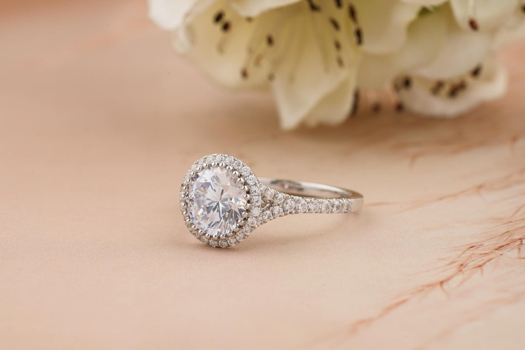 1.50CT Round Cut Halo Marquise Cut Split Shank Lab Grown Diamond Engagement Ring