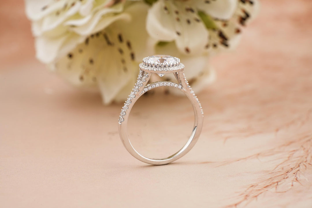 1.50CT Round Cut Halo Marquise Cut Split Shank Lab Grown Diamond Engagement Ring