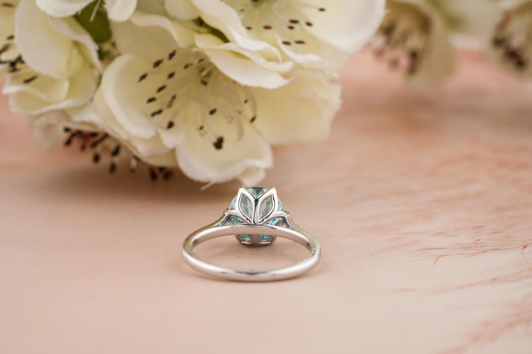 2.0CT Cyan Blue Portuguese Cut Solitaire Lab Grown Diamond Engagement Ring For Women