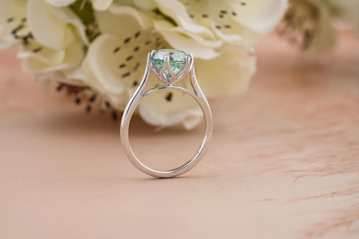 2.0CT Cyan Blue Portuguese Cut Solitaire Lab Grown Diamond Engagement Ring For Women