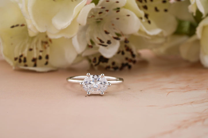 1.50CT East West Oval Lab Grown Solitaire Diamond Engagement Ring For Women