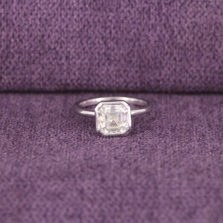 1.50CT Asscher Cut Bezel Set Lab Grown Diamond Engagement Ring