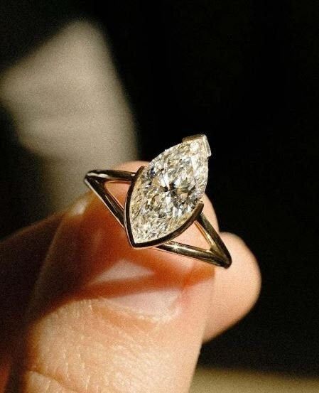 2.0CT Marquise Cut Bezel Set Lab Grown Diamond Split Shank Engagement Ring For Her