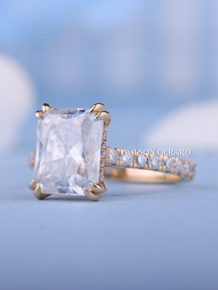 1.50CT Radiant E/VS1 Lab Grown Diamond Hidden Halo Pave Engagement Ring