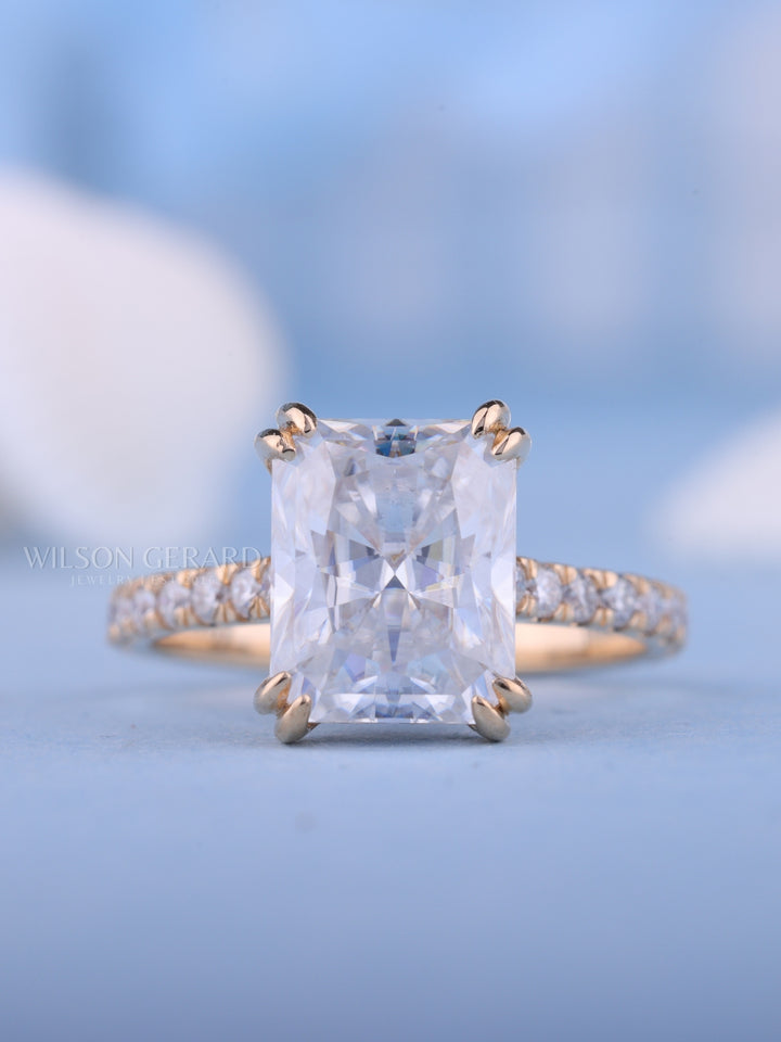 1.50CT Radiant E/VS1 Lab Grown Diamond Hidden Halo Pave Engagement Ring