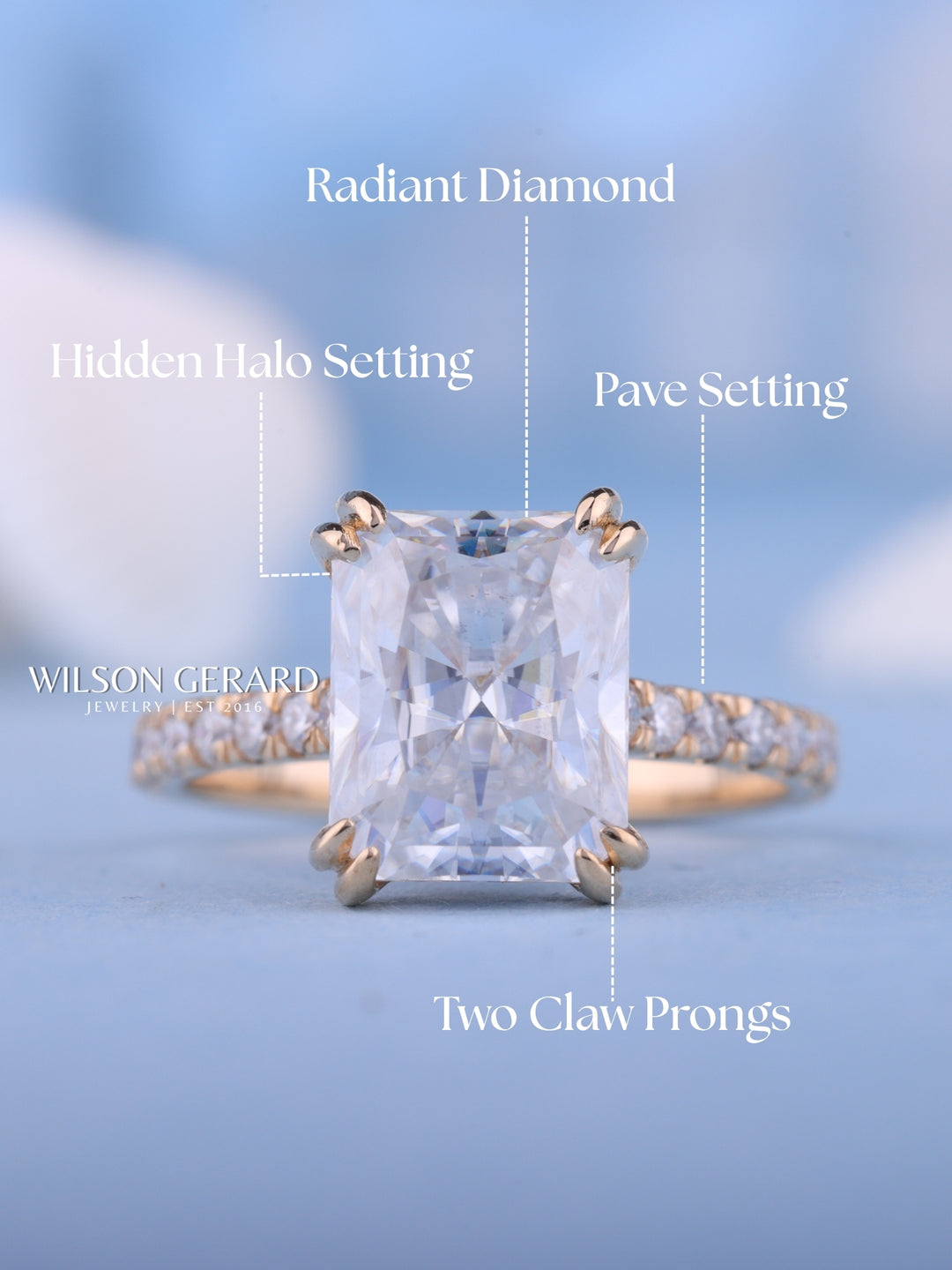 1.50CT Radiant E/VS1 Lab Grown Diamond Hidden Halo Pave Engagement Ring